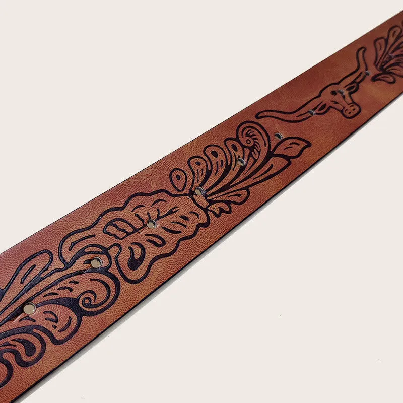 Men's Western Bull Skull Buckle Black Pattern Belt sold by FloralTrip product image thumbnail 2