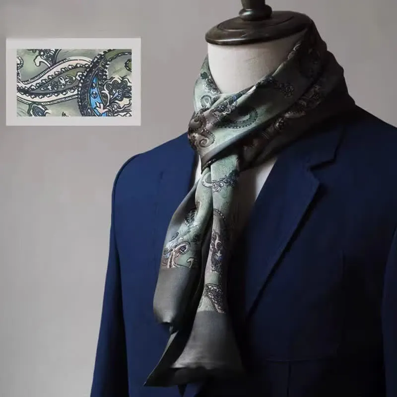 Men's Double-Sided Formal Pattern Long Pure Silk Scarf sold by FloralTrip