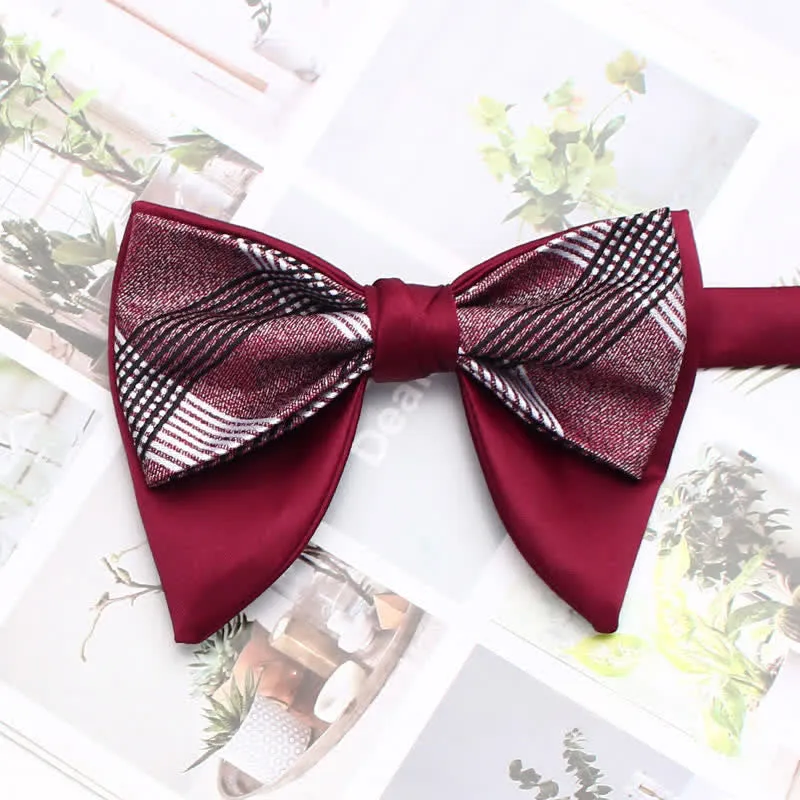 Formal Plaid Striped Double Layers Oversized Pointed Bow Tie sold by FloralTrip product image thumbnail 3