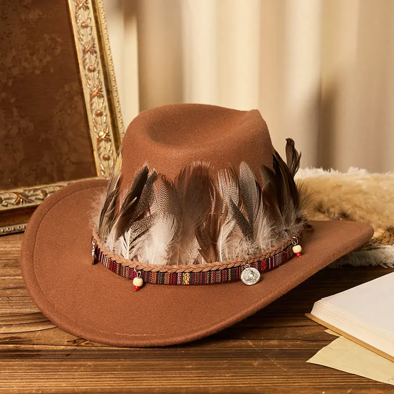 Men's Feather Woven Brim Belt Cowboy Hat sold by FloralTrip