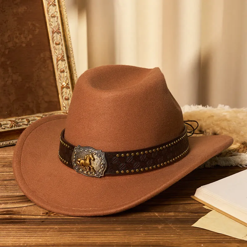 Men's Golden Horse Buckle Brim Rivet Belt Cowboy Hat sold by FloralTrip