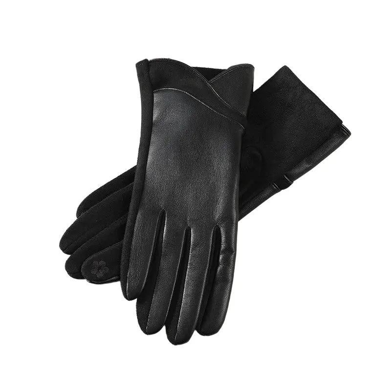 Women's Winter Keep Warm Splicing Design Leather Gloves sold by FloralTrip product image thumbnail 5