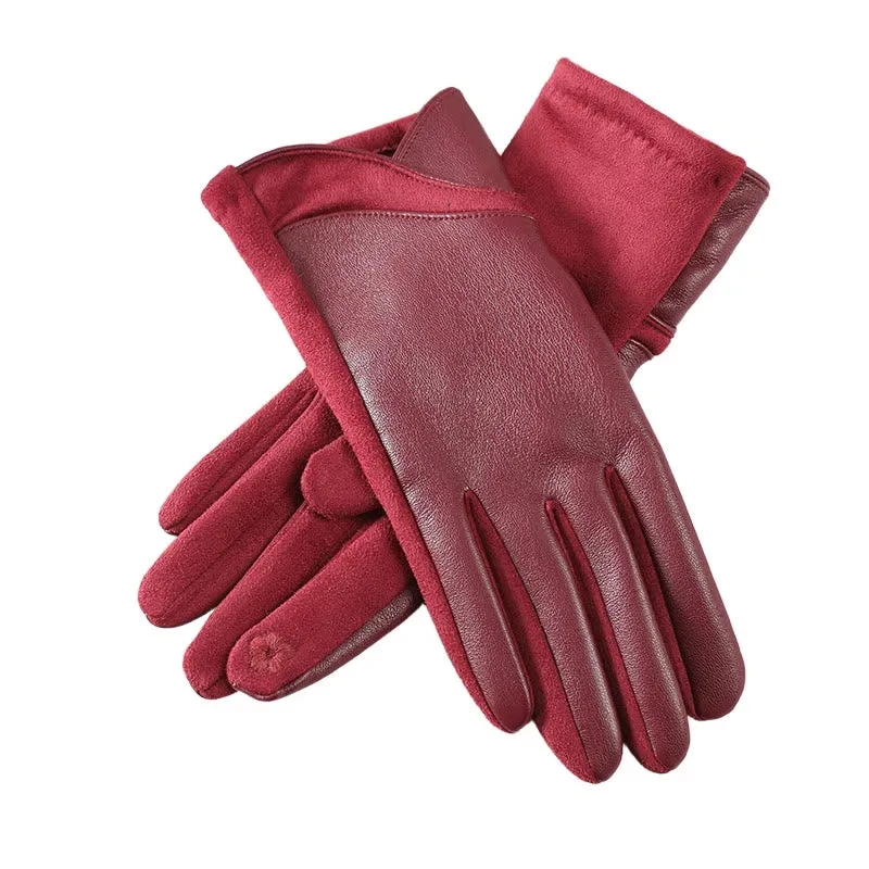 Women's Winter Keep Warm Splicing Design Leather Gloves sold by FloralTrip product image thumbnail 3