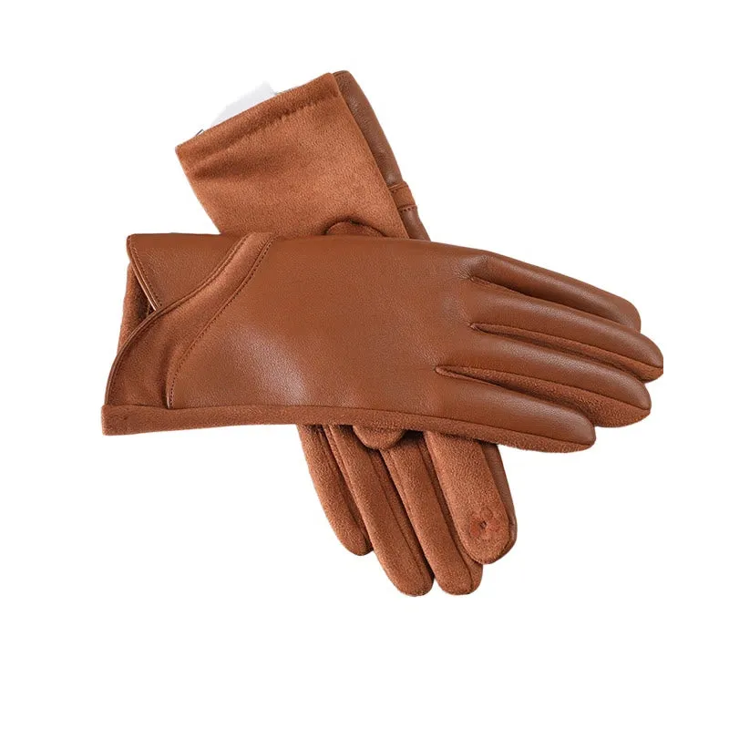 Women's Winter Keep Warm Splicing Design Leather Gloves sold by FloralTrip product image thumbnail 4