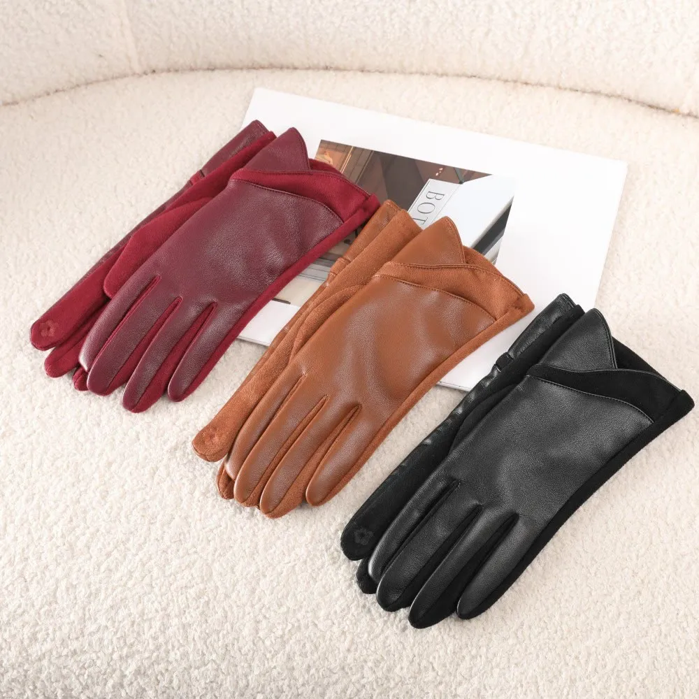 Women's Winter Keep Warm Splicing Design Leather Gloves sold by FloralTrip