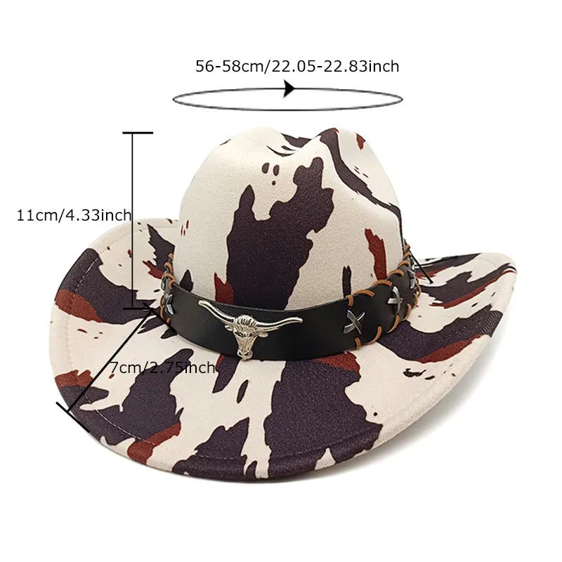 Men's Silver Long Horned Bull Belt Cow Pattern Cowboy Hat sold by FloralTrip product image thumbnail 2