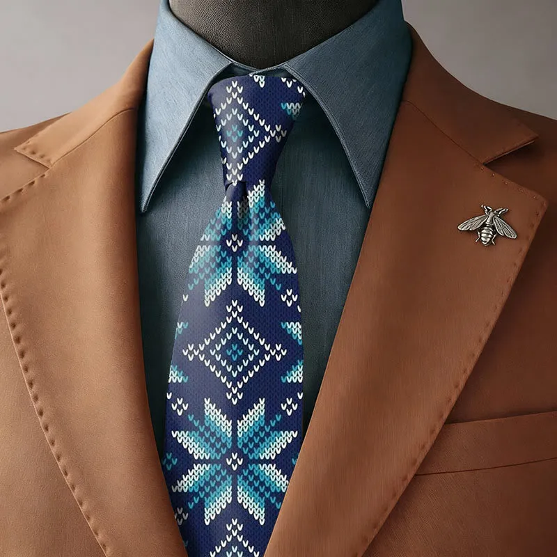 Men's Snowflake Texture Diamond Pattern Navy Blue Necktie sold by FloralTrip