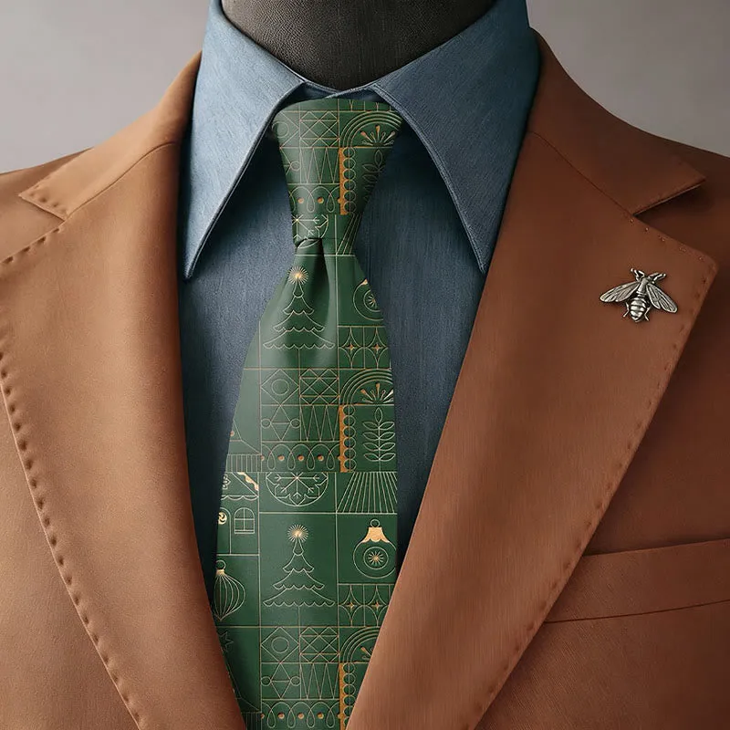 Men's Green Christmas Simple Line Pattern Necktie sold by FloralTrip