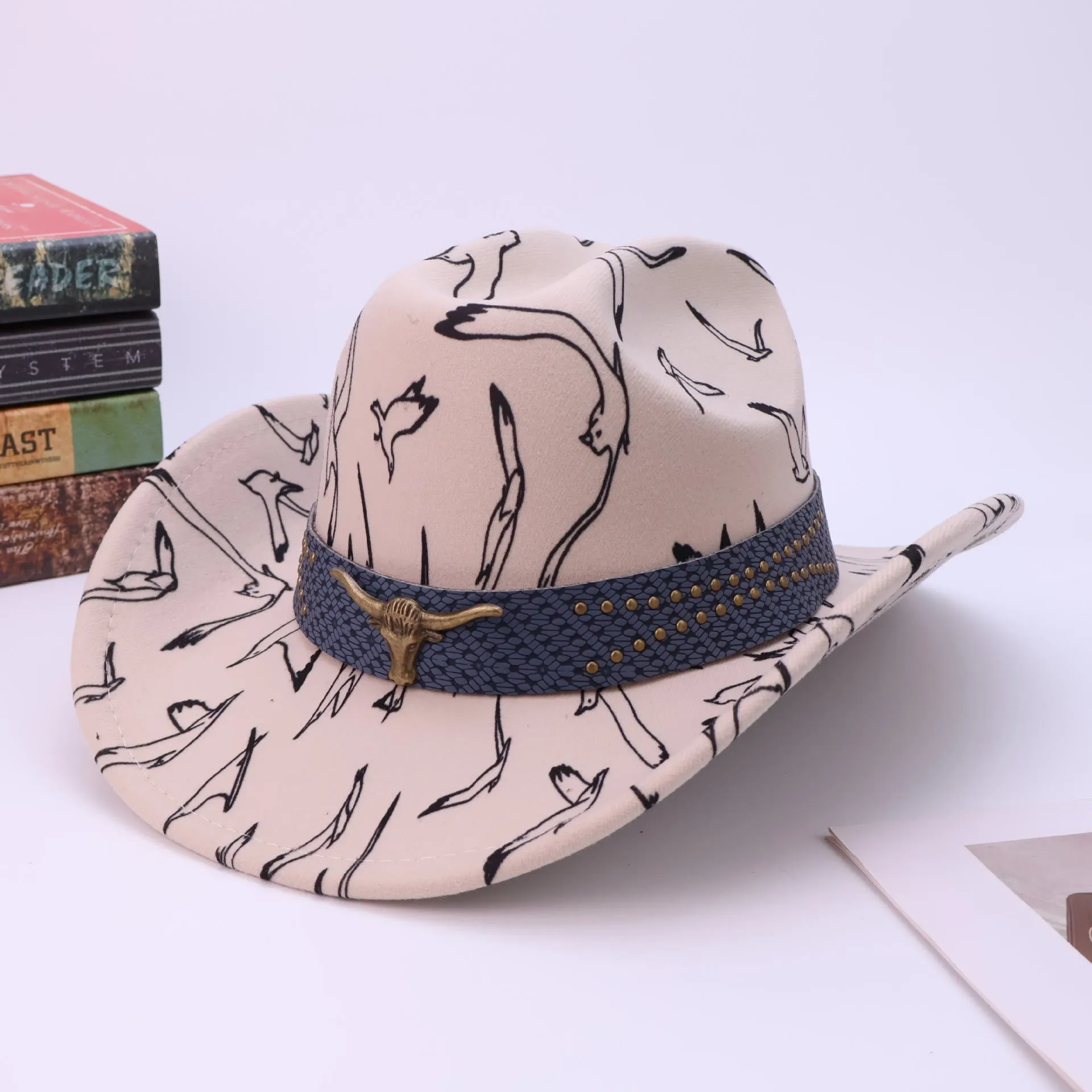 Men's Brass Bull Head Belt Bird Print Cowboy Hat sold by FloralTrip product image thumbnail 3