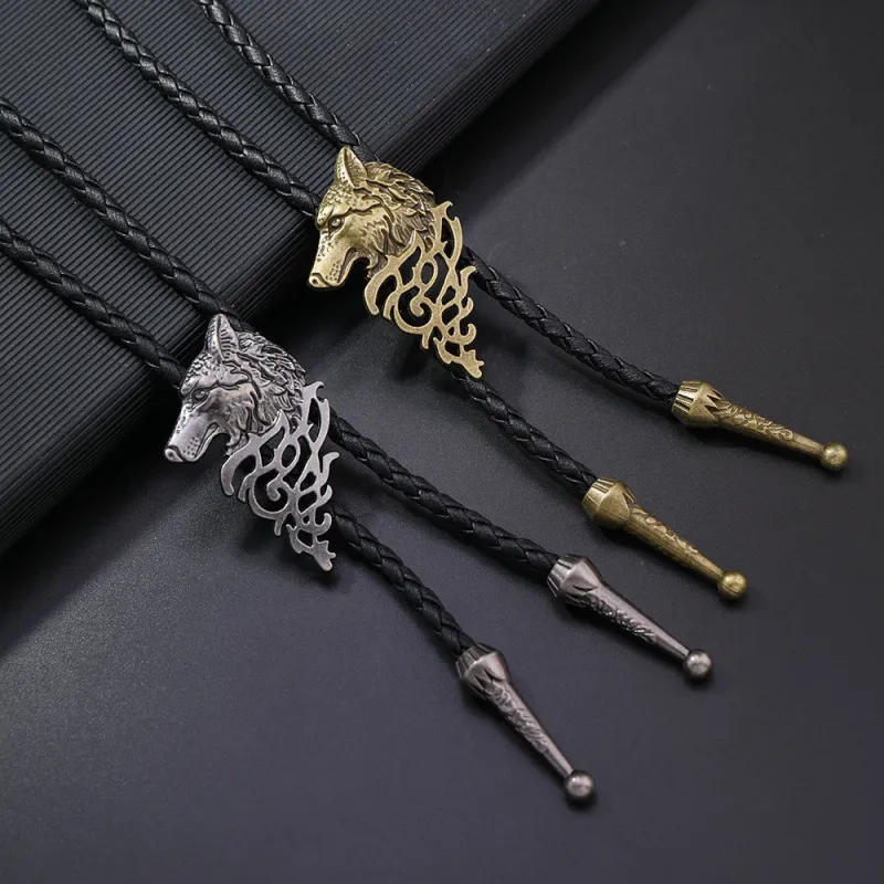 Wolf Head Pattern Retro Bolo Tie sold by FloralTrip