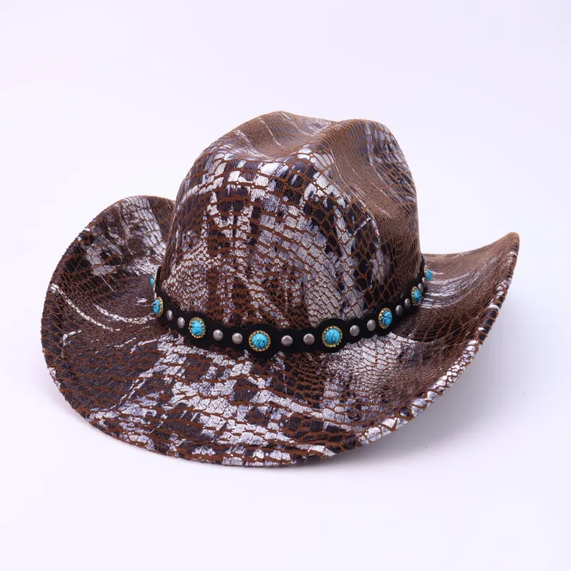 Men's Turquoise Black Belt Crocodile Pattern Cowboy Hat sold by FloralTrip