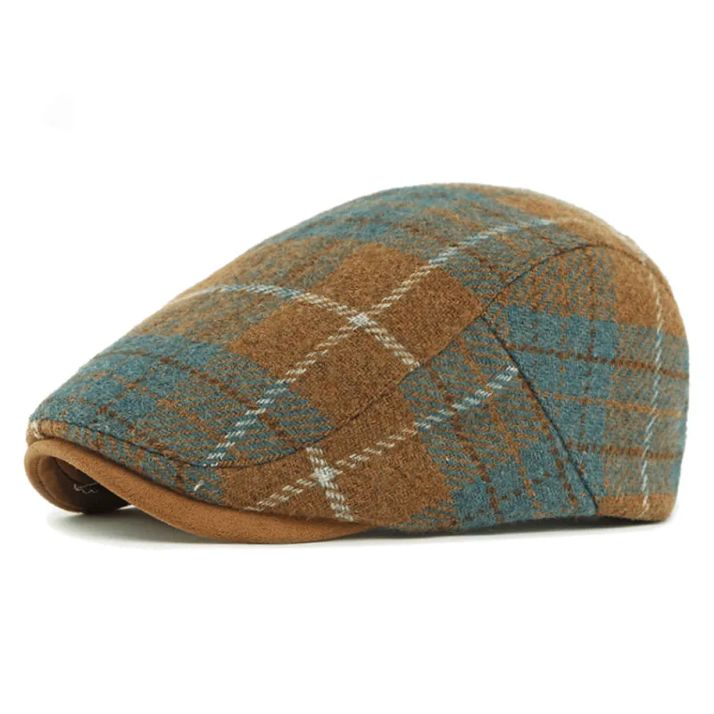 Winter Vintage Plaid Pattern Men's Beret Hat sold by FloralTrip