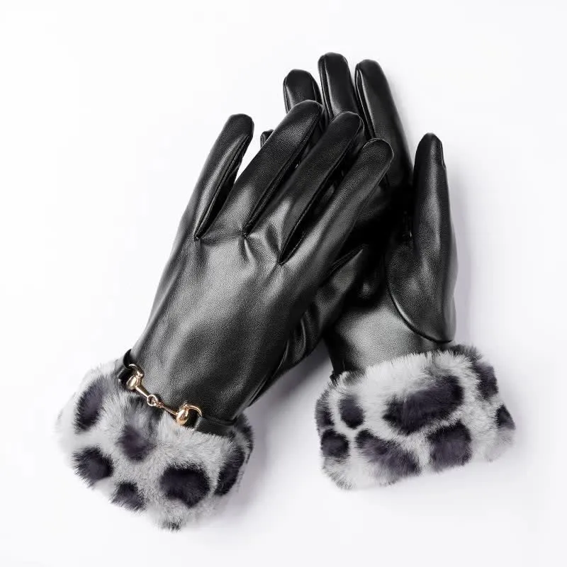 Women's Fur-Look Leopard Print Leather Gloves sold by FloralTrip product image thumbnail 3