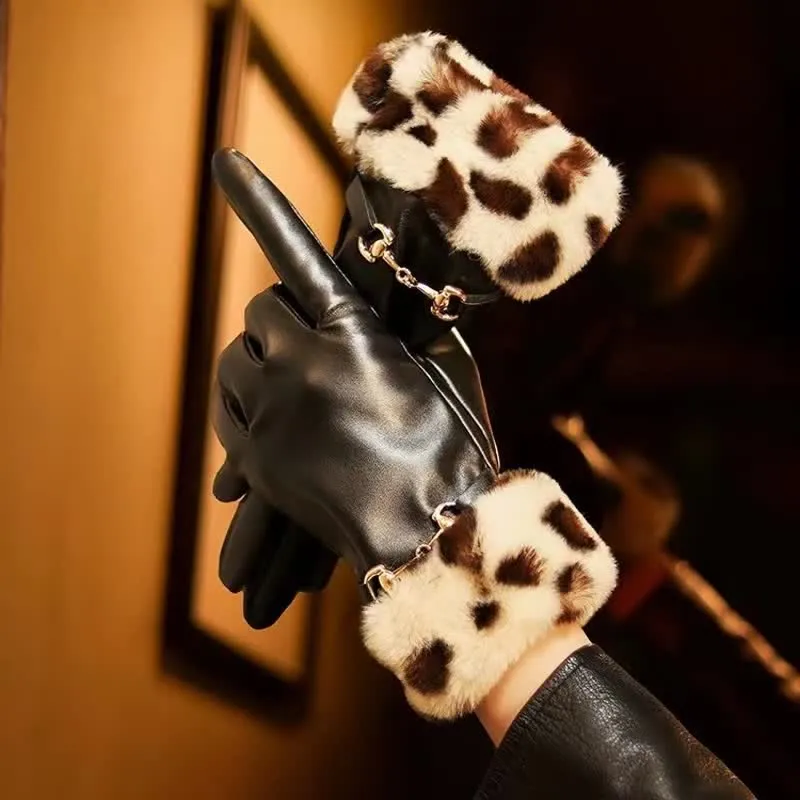 Women's Fur-Look Leopard Print Leather Gloves sold by FloralTrip