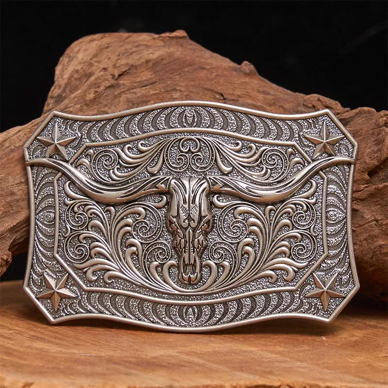 Men's Western Longhorn Skull Ornate Buckle Leather Belt sold by FloralTrip product image thumbnail 3