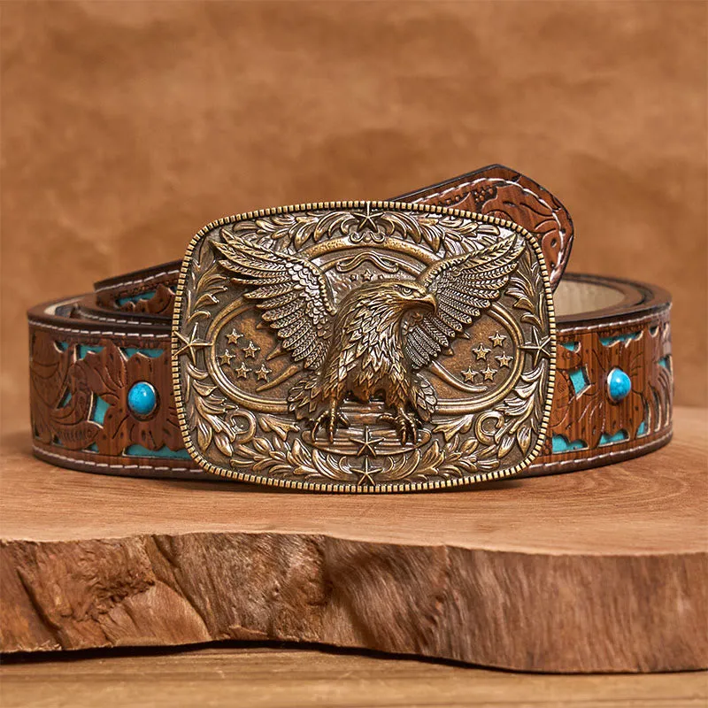 Men's Vintage Bronze 3D Eagle Buckle Leather Belt sold by FloralTrip product image thumbnail 5