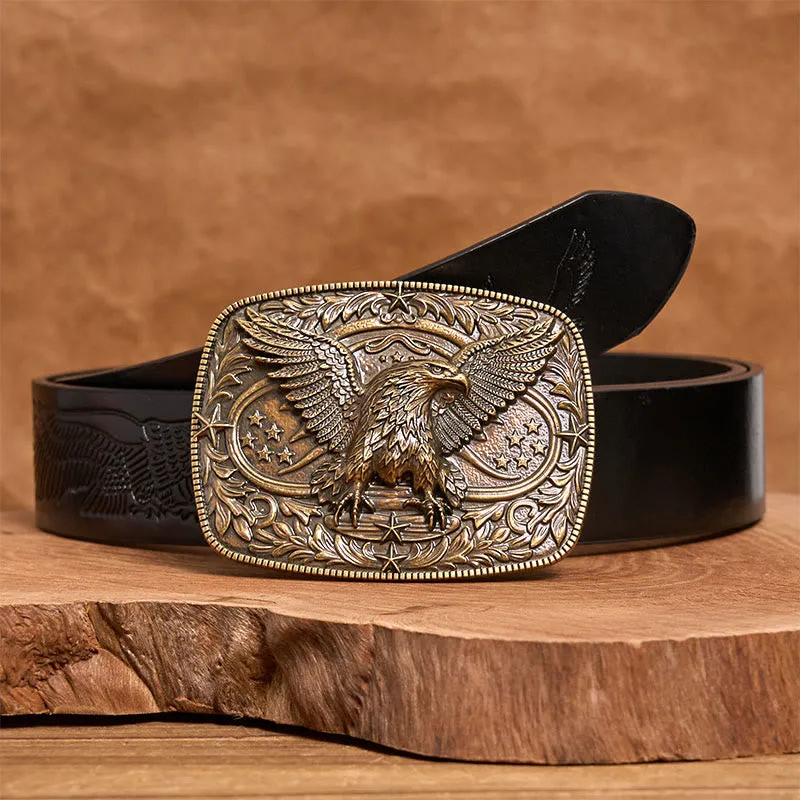 Men's Vintage Bronze 3D Eagle Buckle Leather Belt sold by FloralTrip product image thumbnail 3