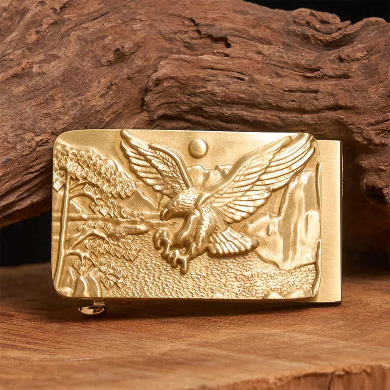 Men's Golden Eagle Carved Metal Automatic Buckle Leather Belt sold by FloralTrip