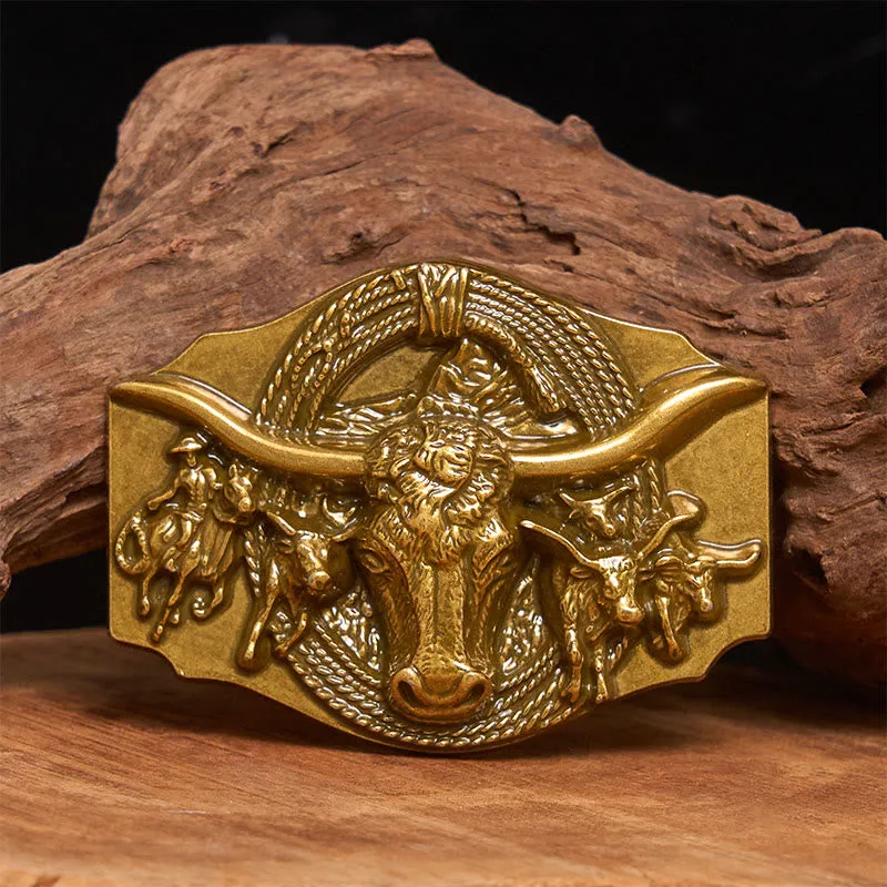 Men's Western Golden & Sliver Bull Head Buckle Leather Belt sold by FloralTrip