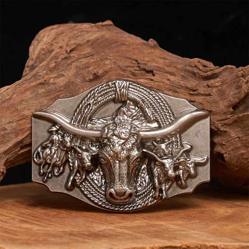 Men's Western Golden & Sliver Bull Head Buckle Leather Belt sold by FloralTrip product image thumbnail 2