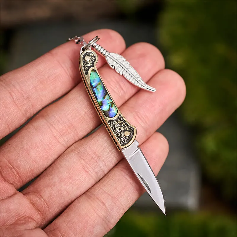 Exquisite Outdoor Tool Folding Knife Feather Pendant Necklace sold by FloralTrip product image thumbnail 3