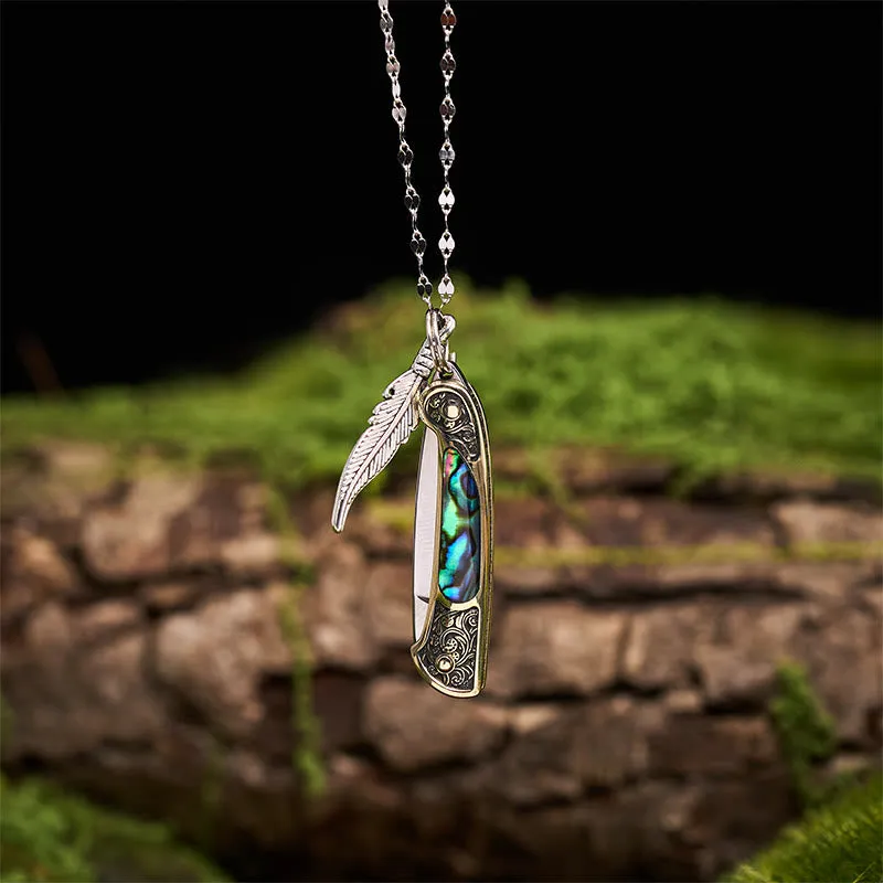 Exquisite Outdoor Tool Folding Knife Feather Pendant Necklace sold by FloralTrip