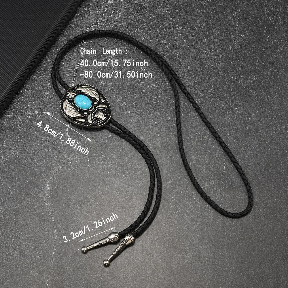 Oval Turquoise Black-and-white Carved Metal Bolo Ties sold by FloralTrip product image thumbnail 5