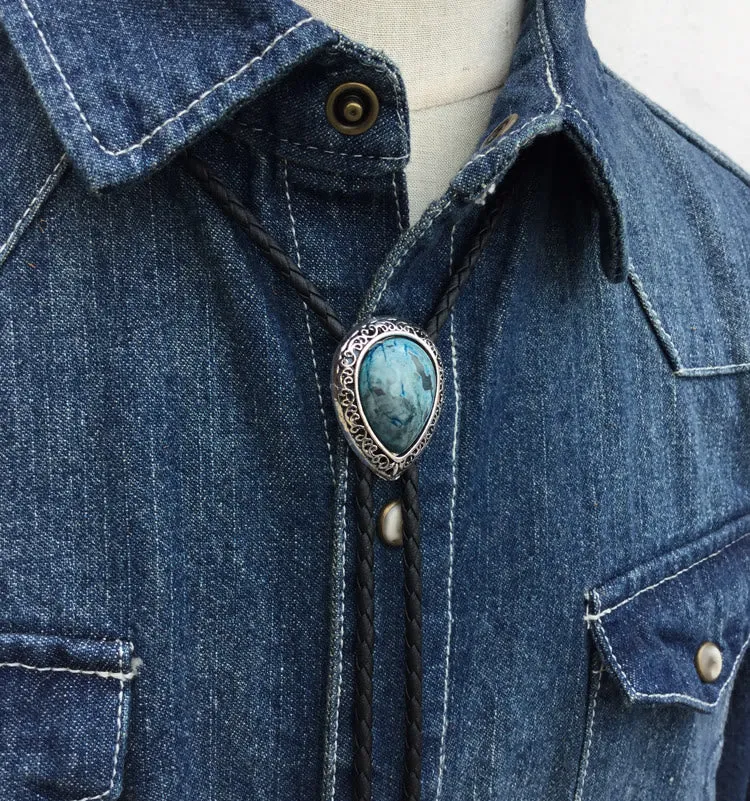 Teardrop Turquoise Vintage Carved Metal Bolo Ties sold by FloralTrip product image thumbnail 3