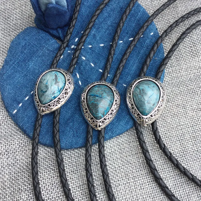 Teardrop Turquoise Vintage Carved Metal Bolo Ties sold by FloralTrip product image thumbnail 4