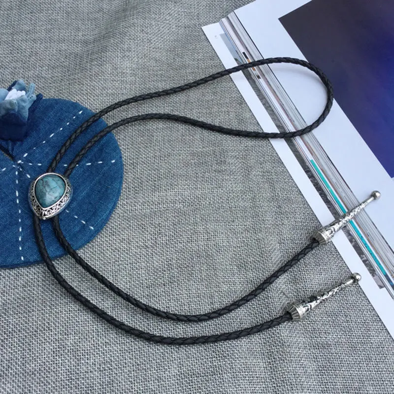 Teardrop Turquoise Vintage Carved Metal Bolo Ties sold by FloralTrip product image thumbnail 2