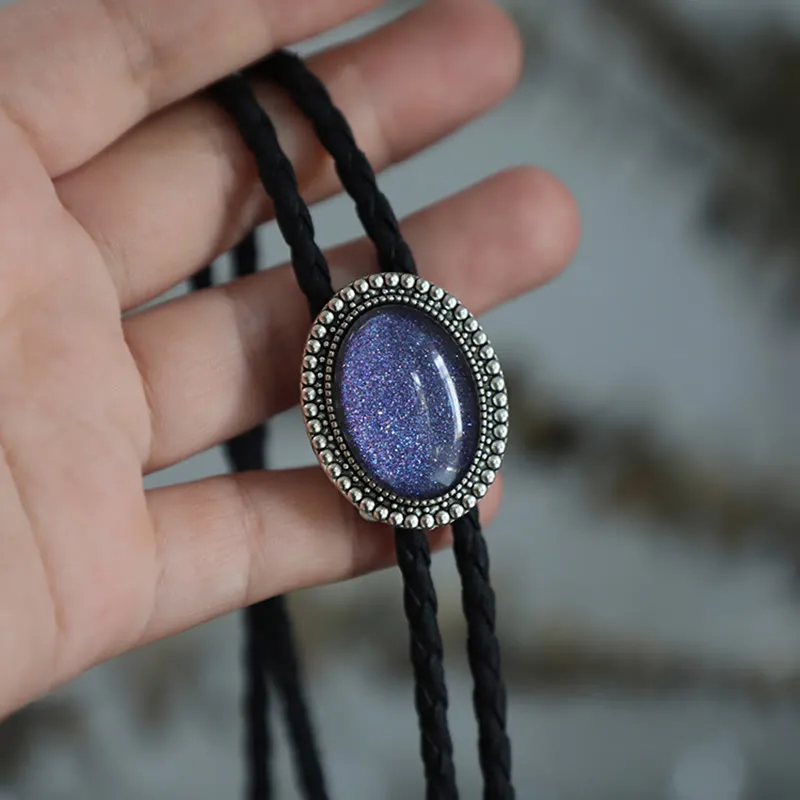 Glitter Purple Gem Retro Metal Bolo Ties sold by FloralTrip