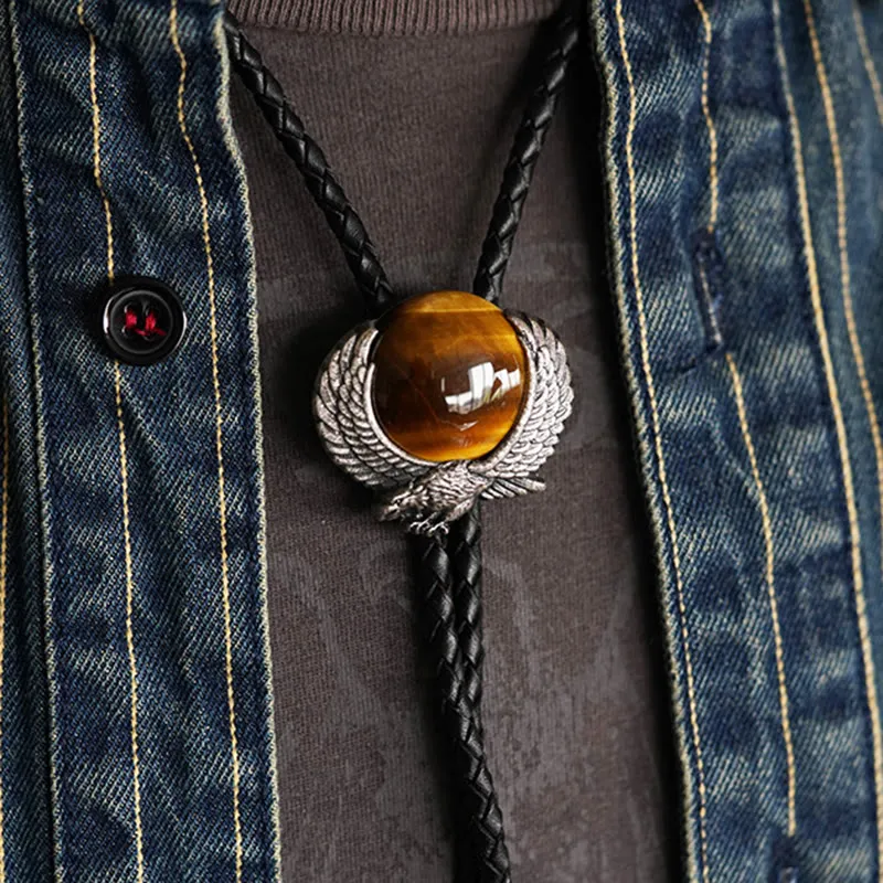 Wing-Accented Tiger Eye Stone Vintage Metal Bolo Ties sold by FloralTrip