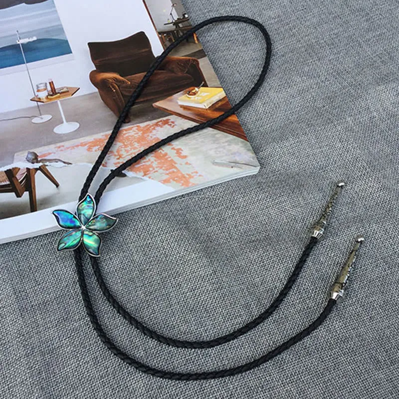 Flower-Shaped Iridescent Abalone Shell Vintage Metal Bolo Ties sold by FloralTrip product image thumbnail 5