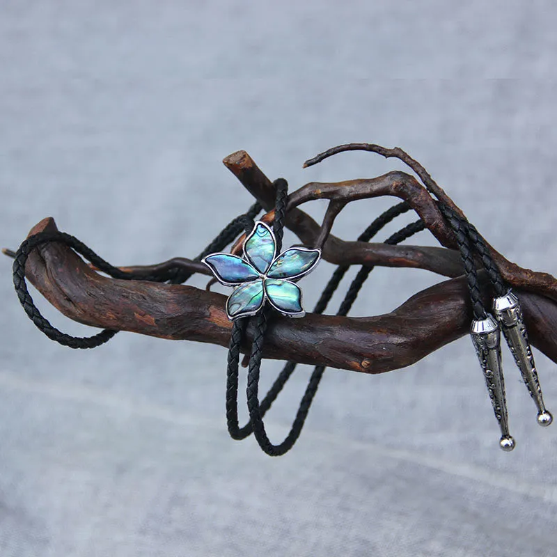 Flower-Shaped Iridescent Abalone Shell Vintage Metal Bolo Ties sold by FloralTrip product image thumbnail 2