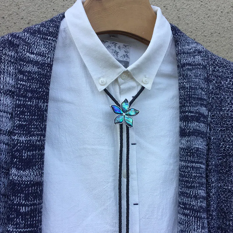 Flower-Shaped Iridescent Abalone Shell Vintage Metal Bolo Ties sold by FloralTrip product image thumbnail 3