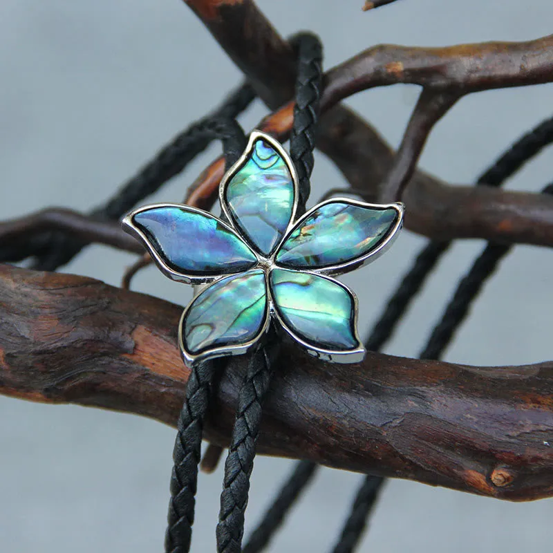 Flower-Shaped Iridescent Abalone Shell Vintage Metal Bolo Ties sold by FloralTrip
