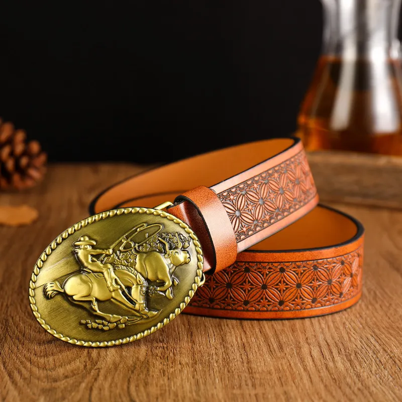 Men's Western Horse Riding Buckle Brown Leather Belt sold by FloralTrip