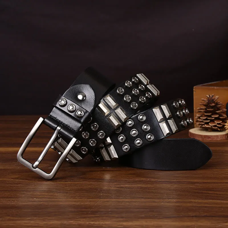 Edgy Premium Geometric and Round Stud-Embellished Leather Belt sold by FloralTrip