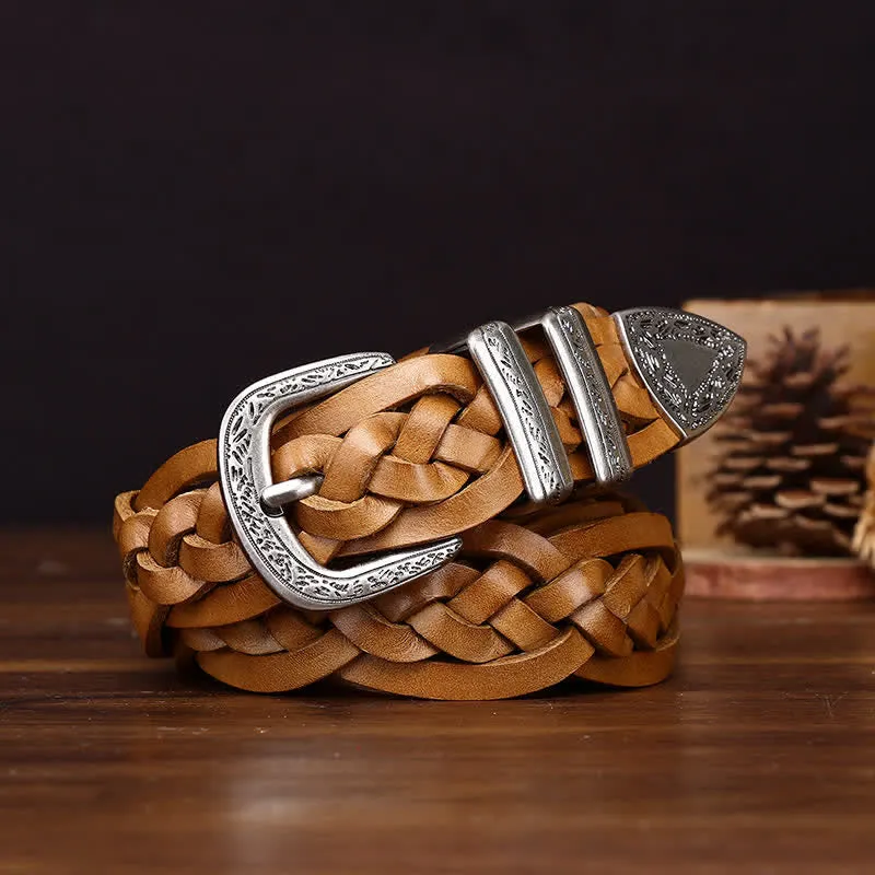 Rustic Charm Handwoven Braided Casual Leather Belt sold by FloralTrip