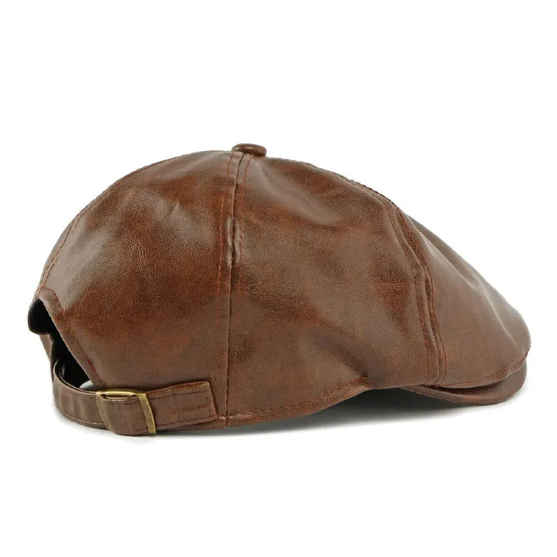 Winter Vintage Faux Leather Men's Beret Hat sold by FloralTrip product image thumbnail 3