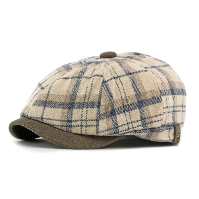 Winter Vintage Plaid Contrast Brim Men's Beret Hat sold by FloralTrip