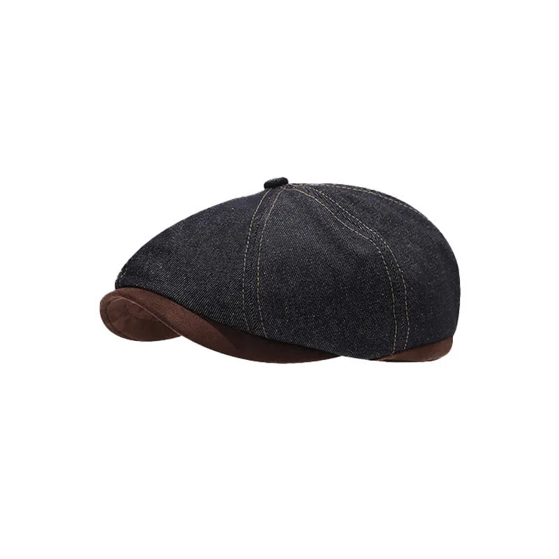 Winter Retro Denim Contrast Brim Men's Beret Hat sold by FloralTrip