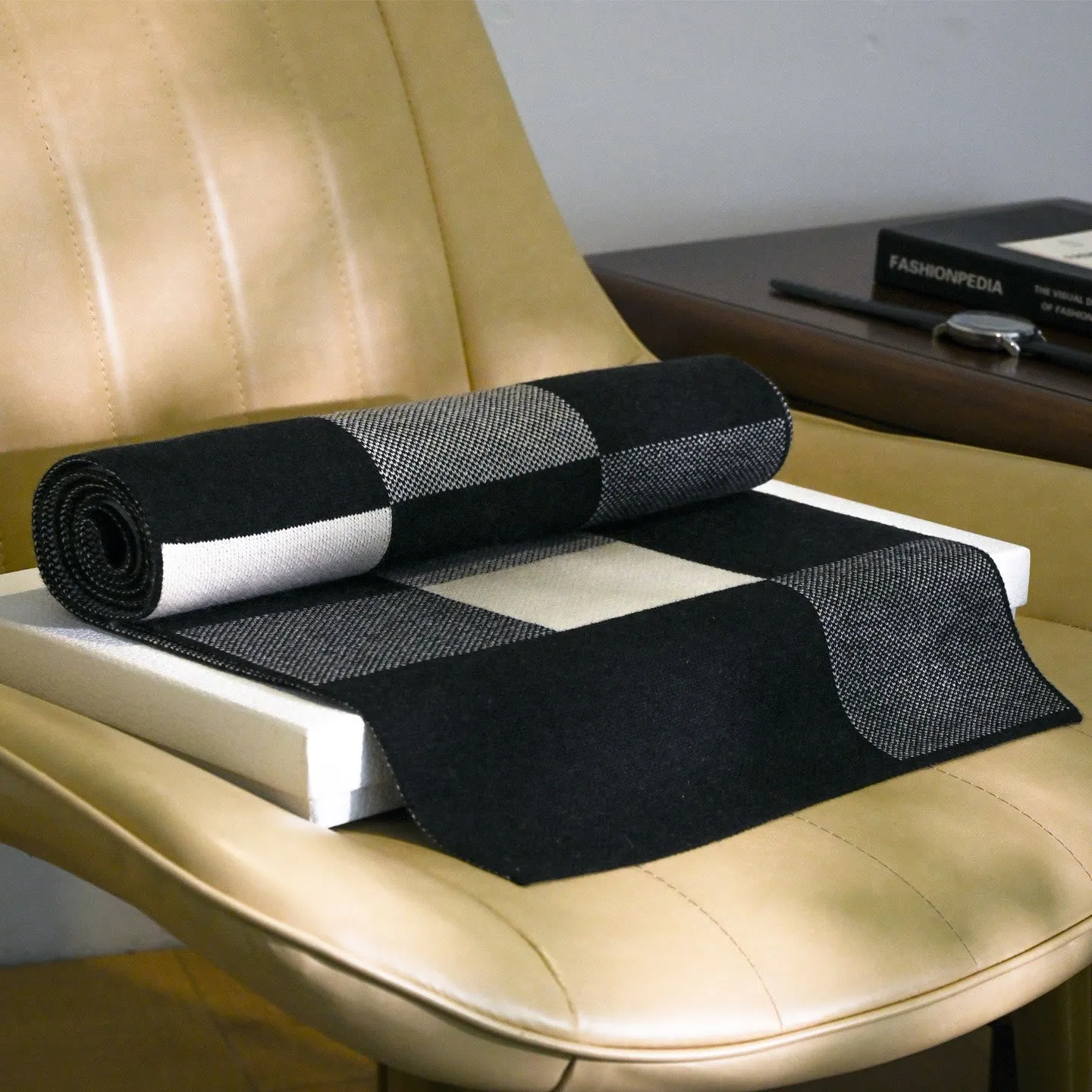 Men's Black-White Plaid Cozy Versatile Winter Scarf sold by FloralTrip product image thumbnail 2