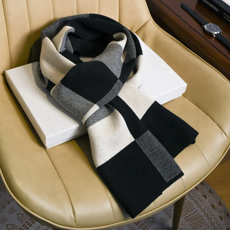 Men's Black-White Plaid Cozy Versatile Winter Scarf sold by FloralTrip