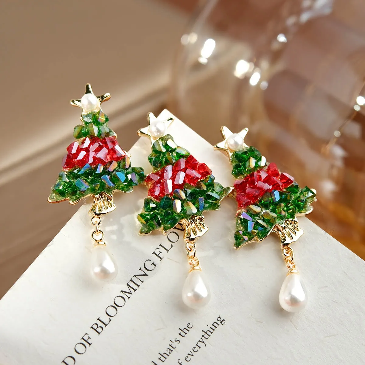 Festive Beaded Christmas Tree with Pearl Drop Holiday Brooch sold by FloralTrip product image thumbnail 4