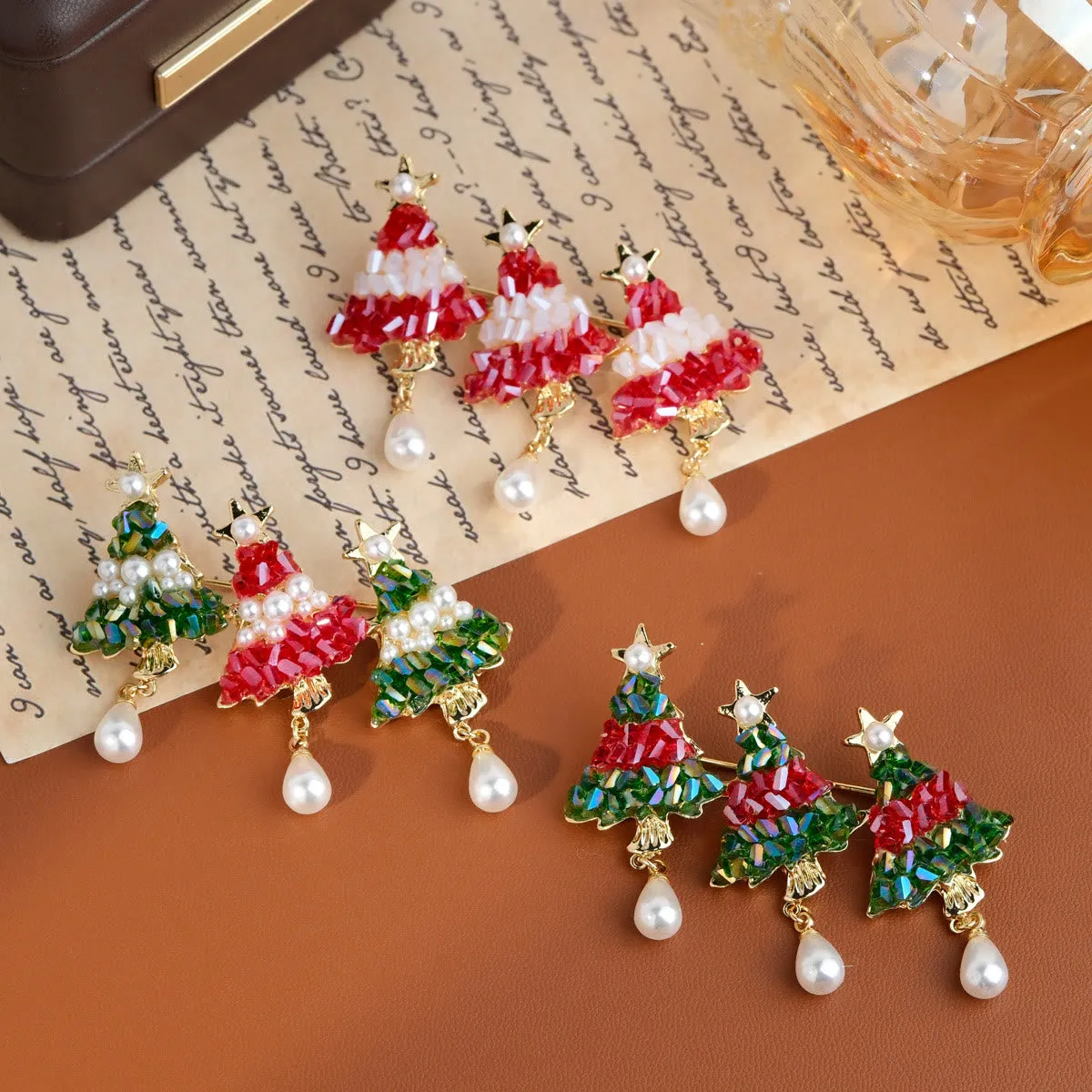 Festive Beaded Christmas Tree with Pearl Drop Holiday Brooch sold by FloralTrip