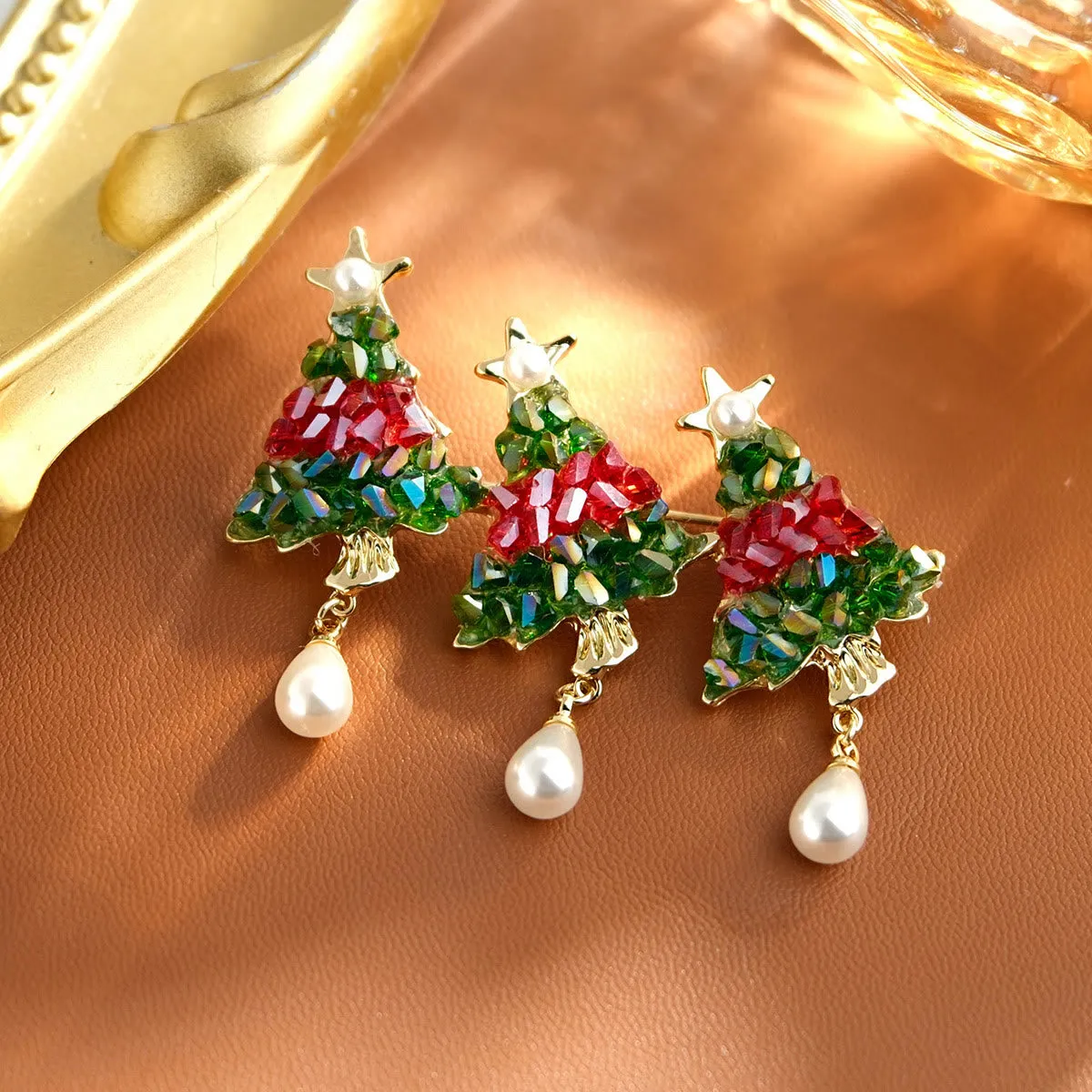 Festive Beaded Christmas Tree with Pearl Drop Holiday Brooch sold by FloralTrip product image thumbnail 3
