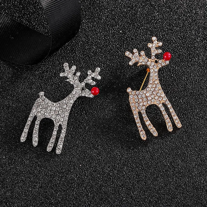 Charming Diamond Studded Dual-Tone Festive Reindeer Brooch sold by FloralTrip