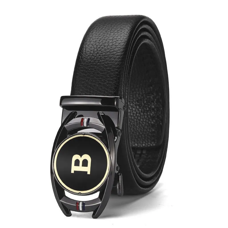 Men's Golden Letter B Automatic Buckle Black Leather Belt sold by FloralTrip