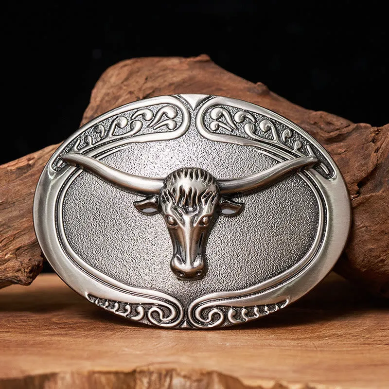 Men's Silver Bull Head Carved Buckle Leather Belt sold by FloralTrip